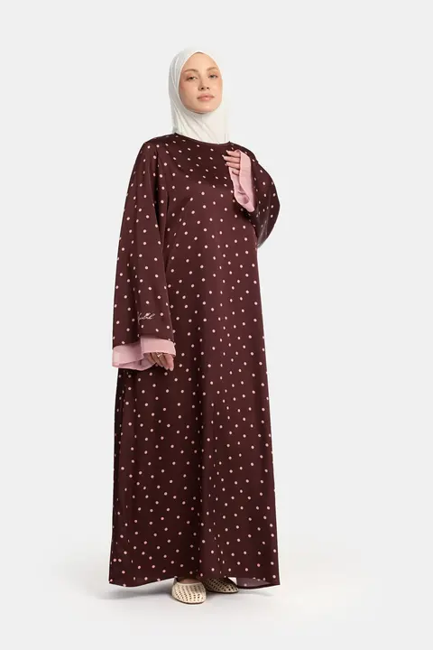 Soft dot Double sleeve abaya Brown