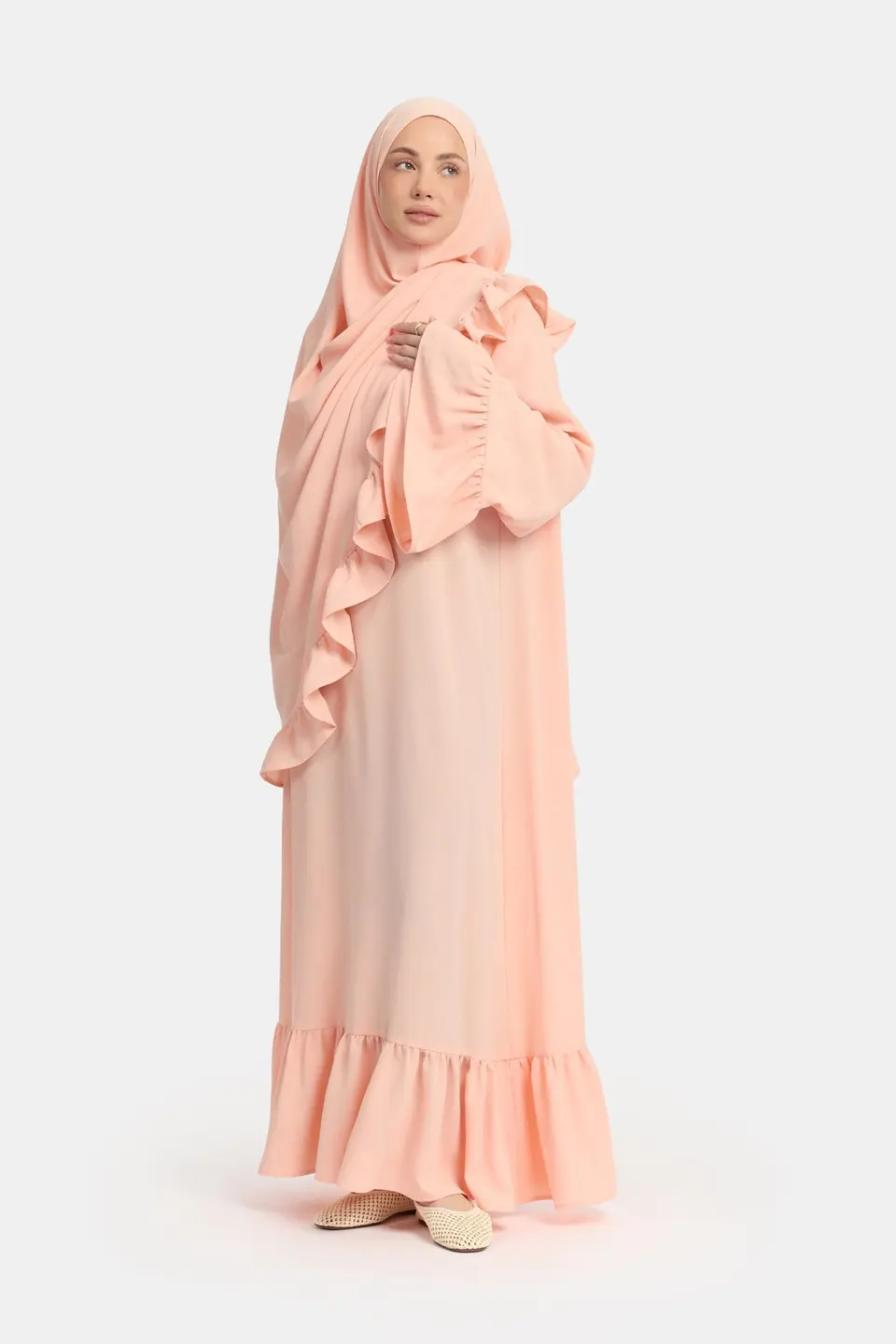 Lightweight stretch Ruffle abaya Tropical Peach