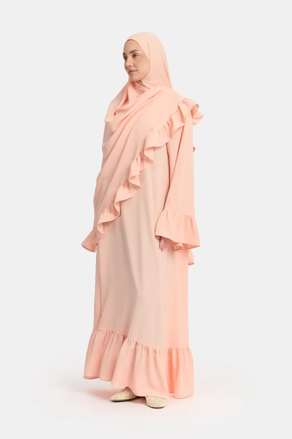 Lightweight stretch Ruffle abaya Tropical Peach