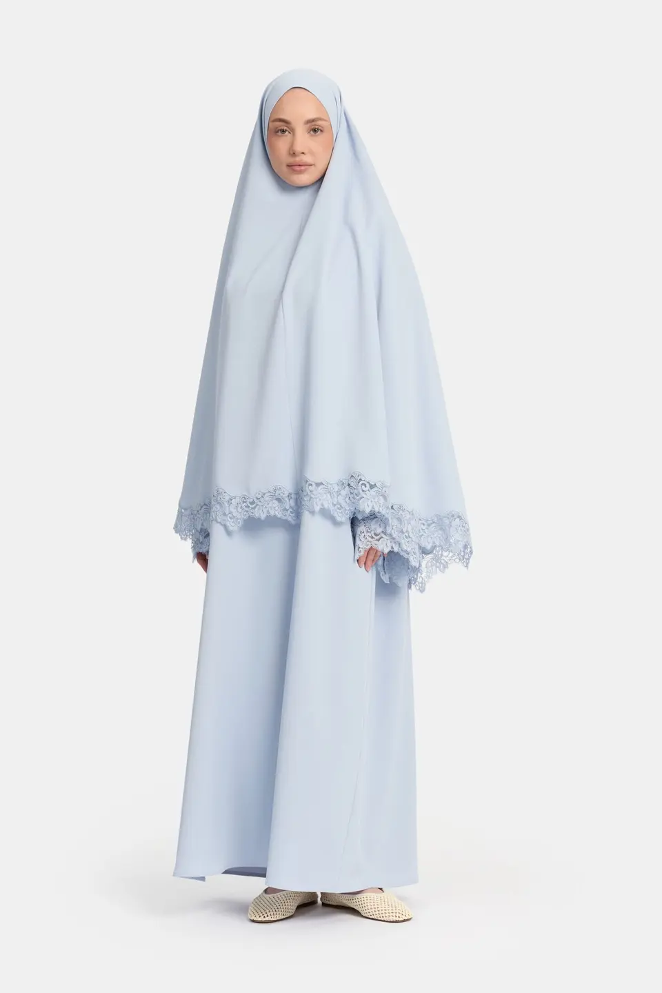 Lace khimar wavy edge Soft Blue
