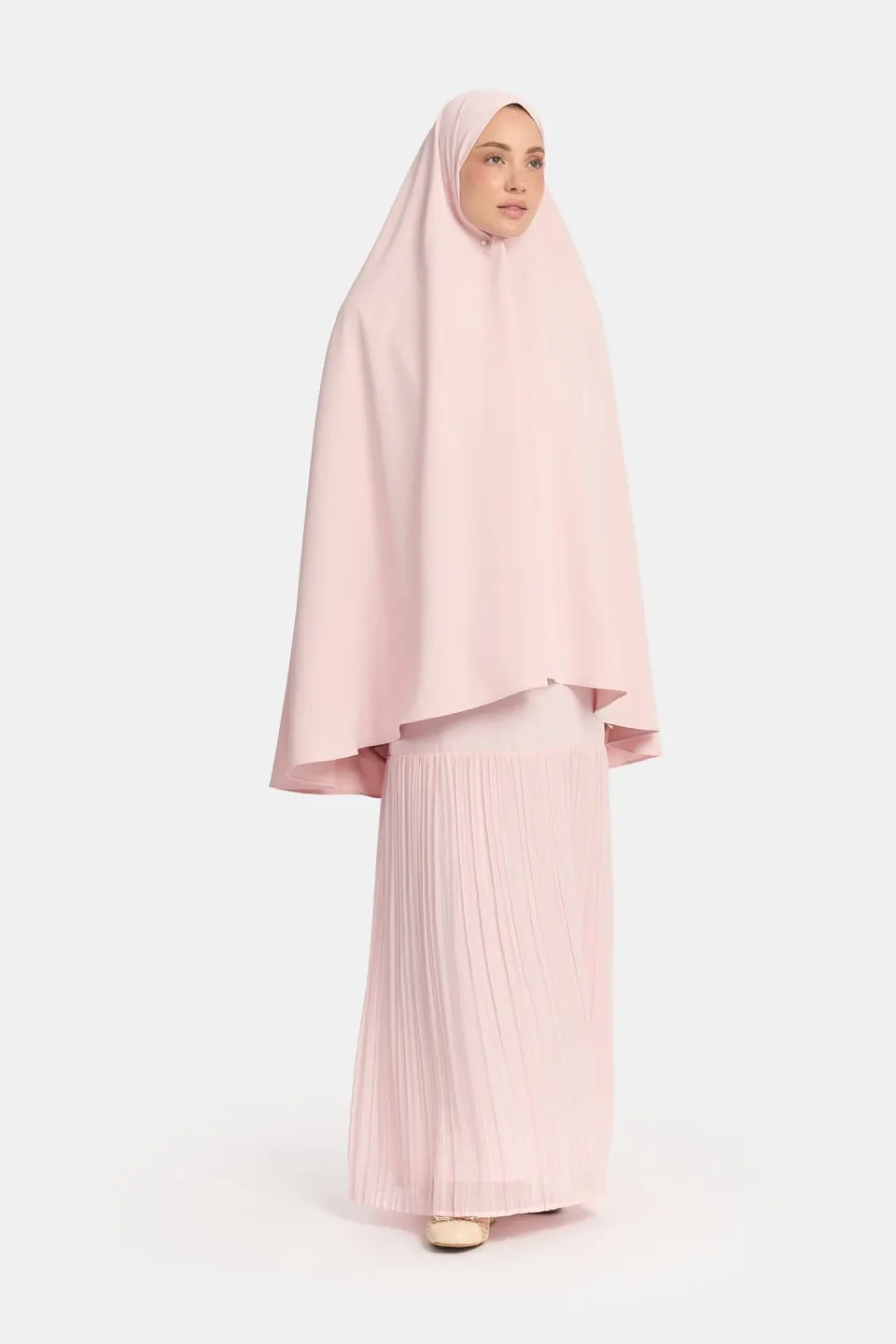 Khimar Powder Pink (Pleated skirt)