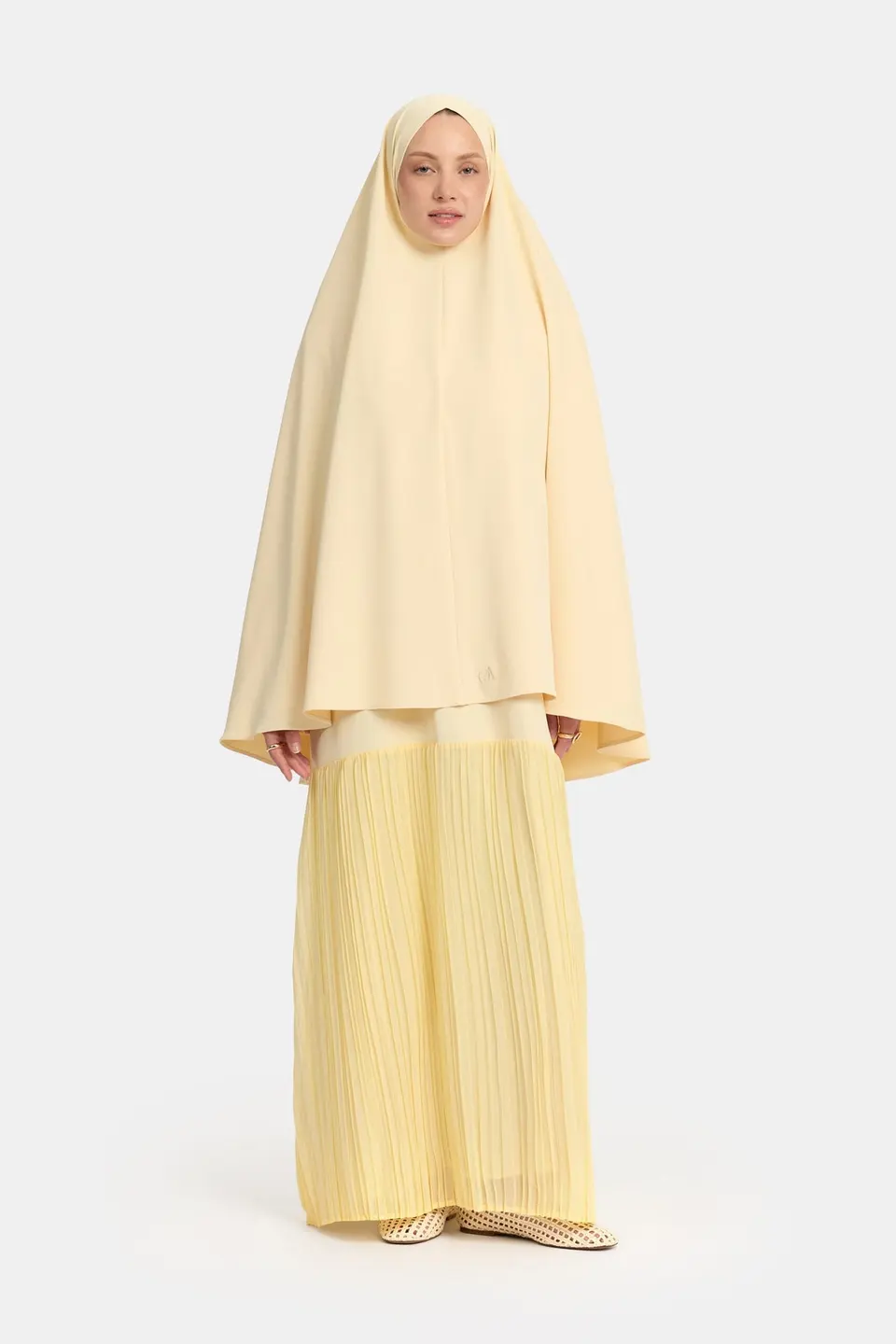 Khimar Pastel Yellow (Pleated skirt)
