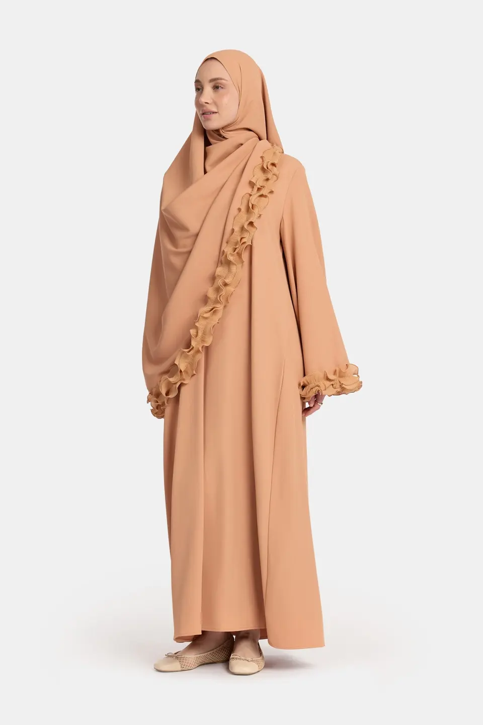Wrinkle chiffon abaya Muskmelon