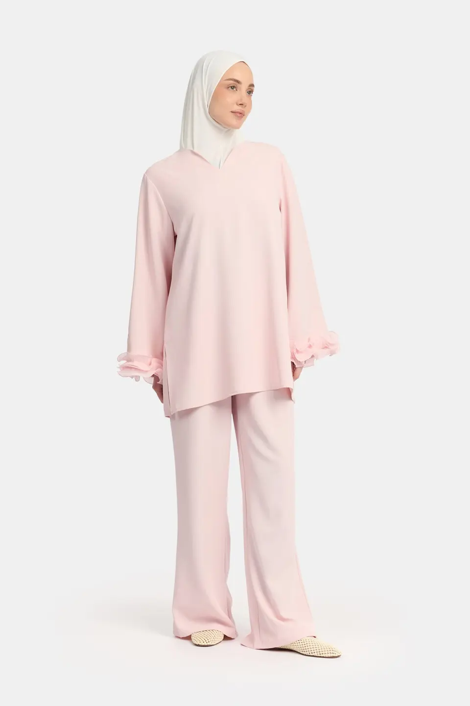Wrinkle chiffon twinset Powder Pink