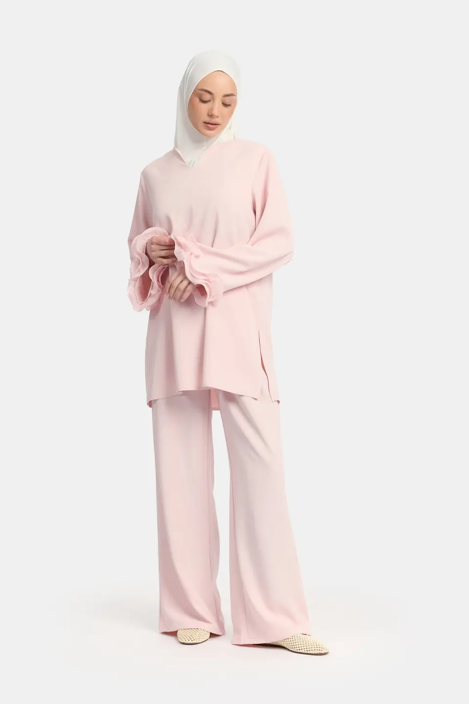 Wrinkle chiffon twinset Powder Pink