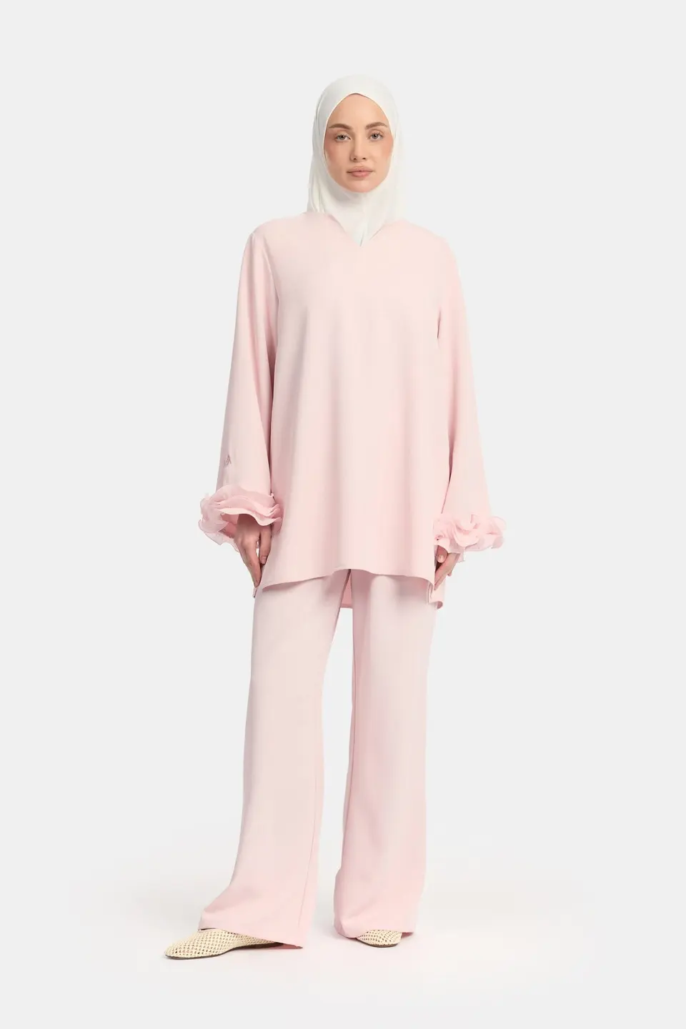 Wrinkle chiffon twinset Powder Pink