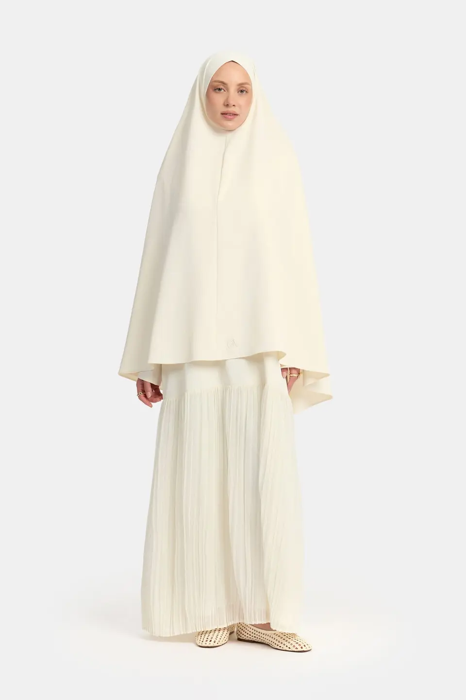 Khimar Cream (Pleated skirt)