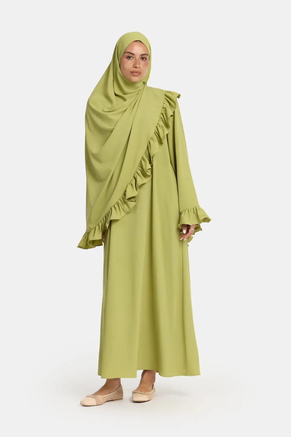 Nidha flounce abaya Pistache