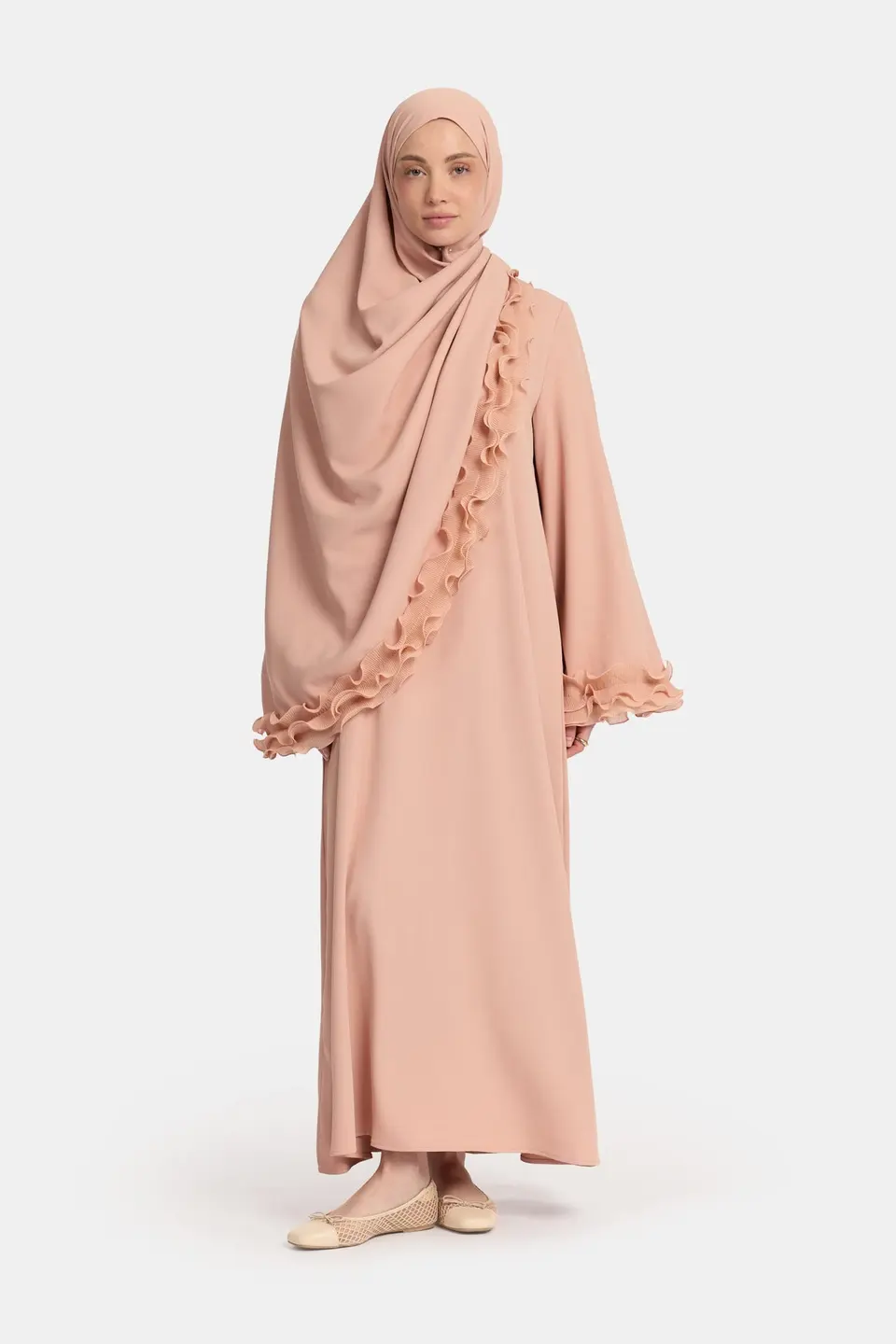 Wrinkle chiffon abaya Soft Peach