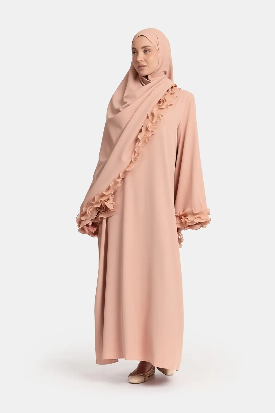 Wrinkle chiffon abaya Soft Peach