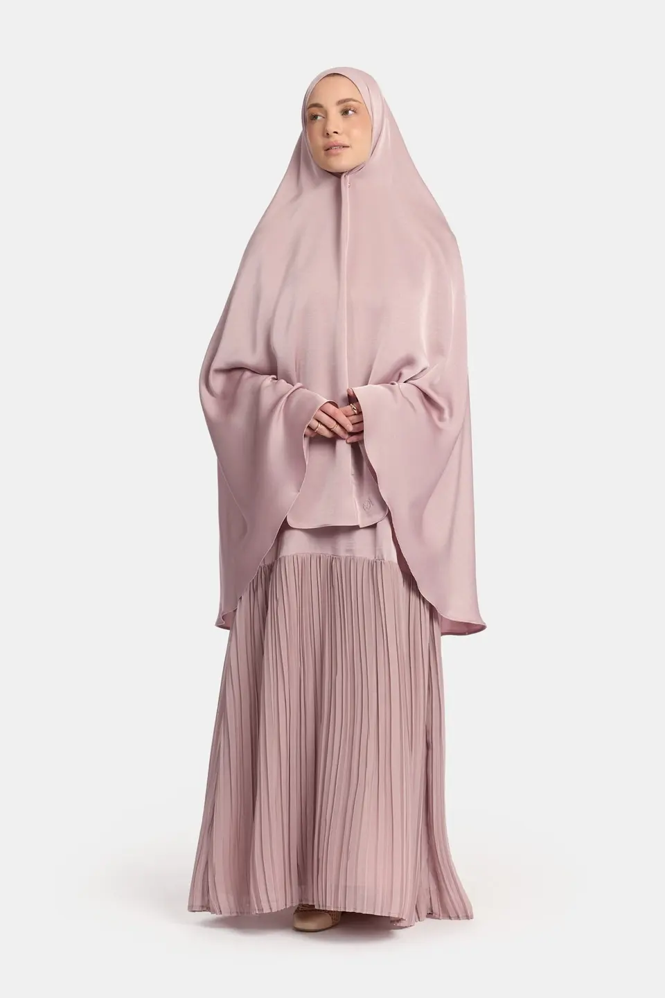 Khimar satin Lilac (Pleated skirt)