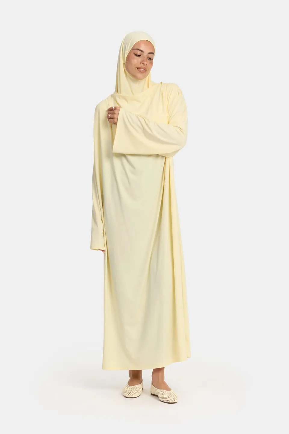 Premium jersey abaya Pastel Yellow