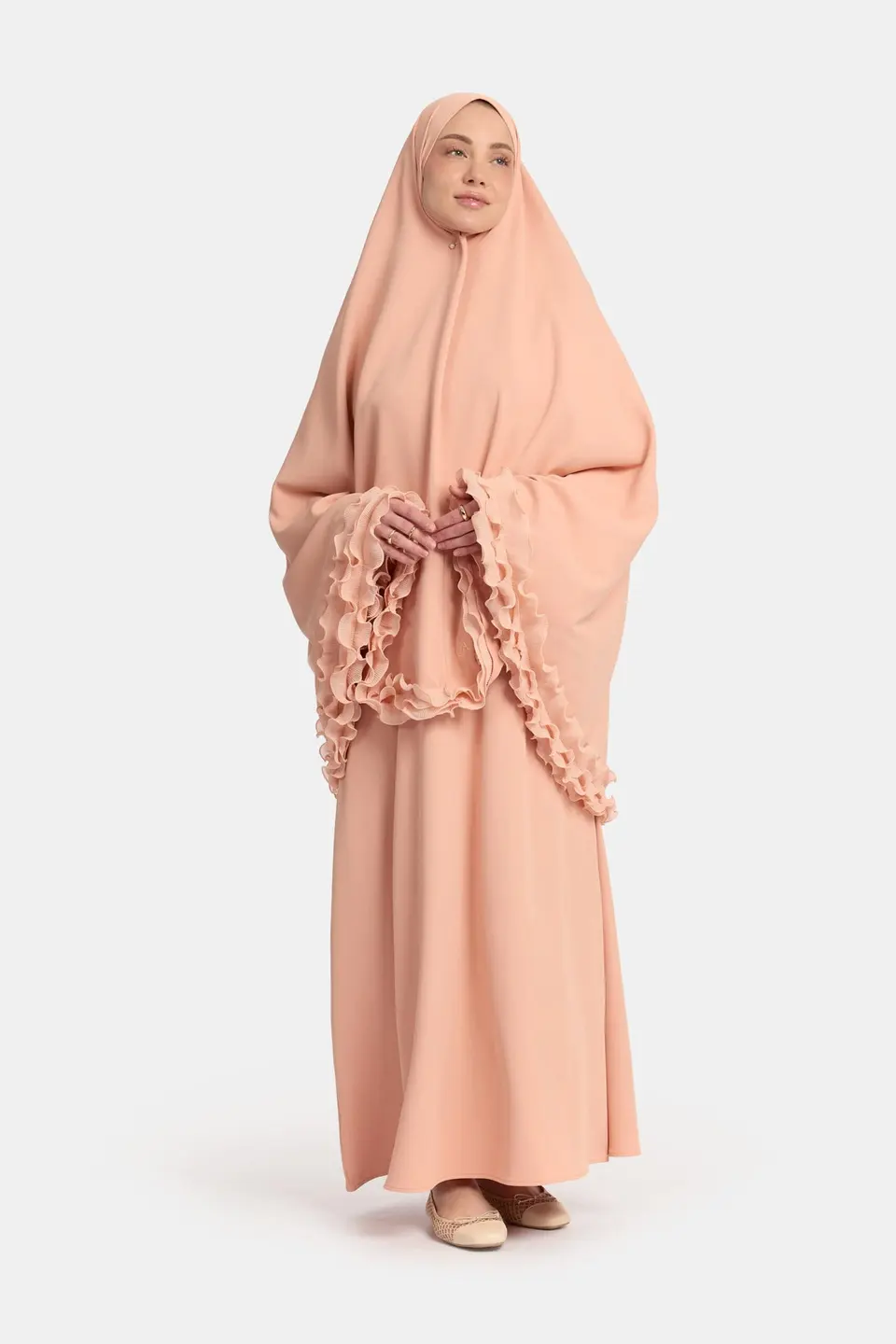 Wrinkle chiffon khimar Peach Pink