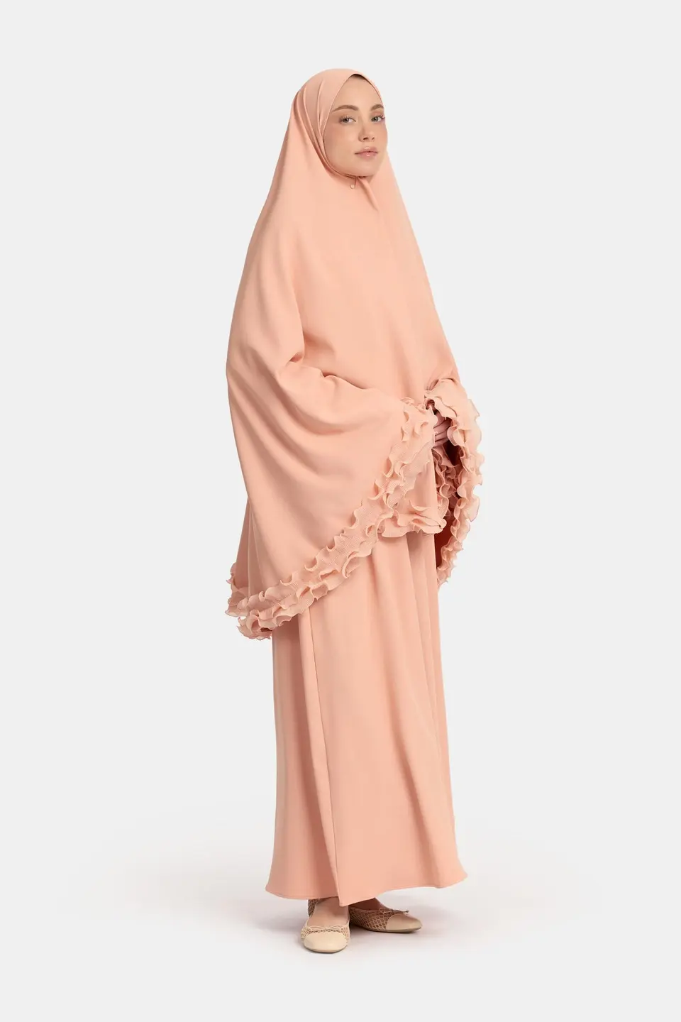Wrinkle chiffon khimar Peach Pink