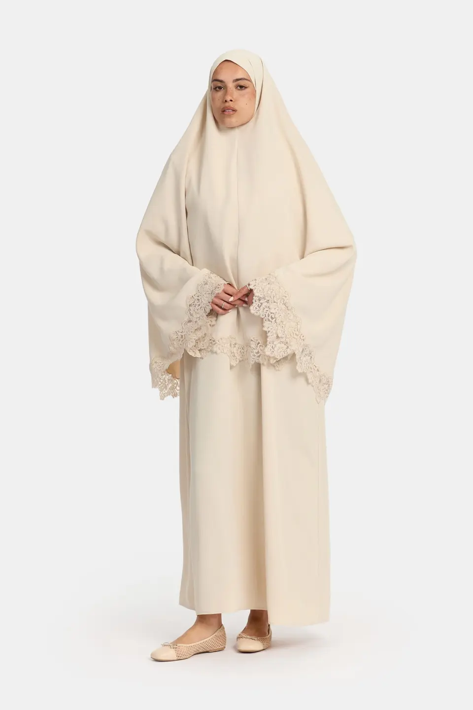 Lace khimar wavy edge Oat