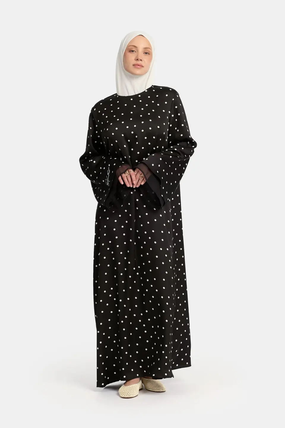 Soft dot Double sleeve abaya Black