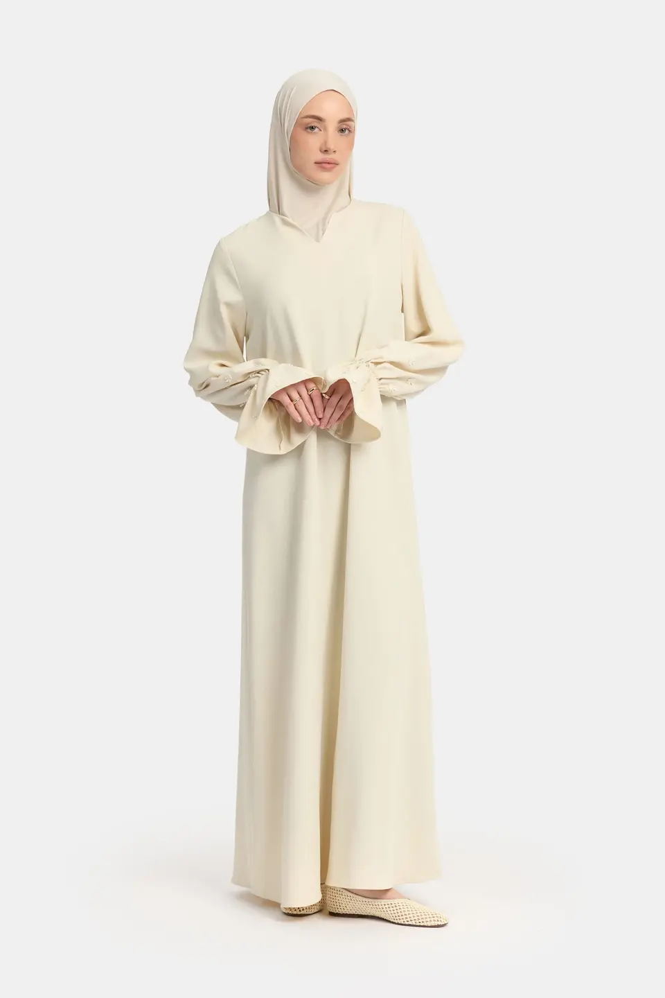 Embroidery abaya Double Cream