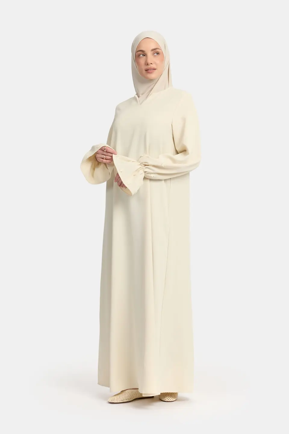 Embroidery abaya Double Cream