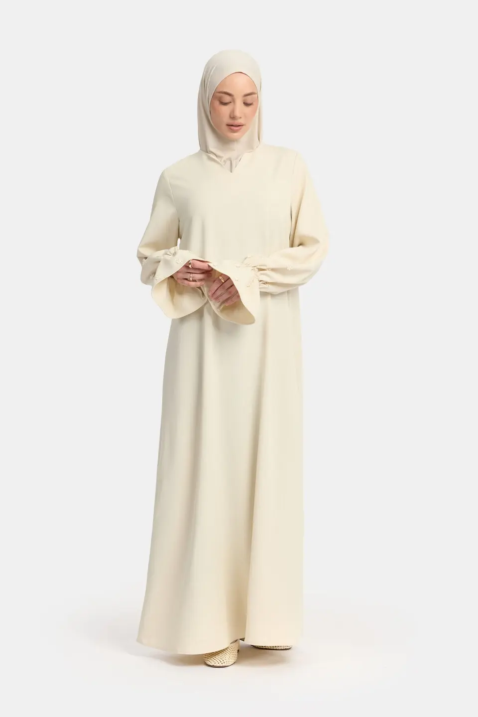 Embroidery abaya Double Cream