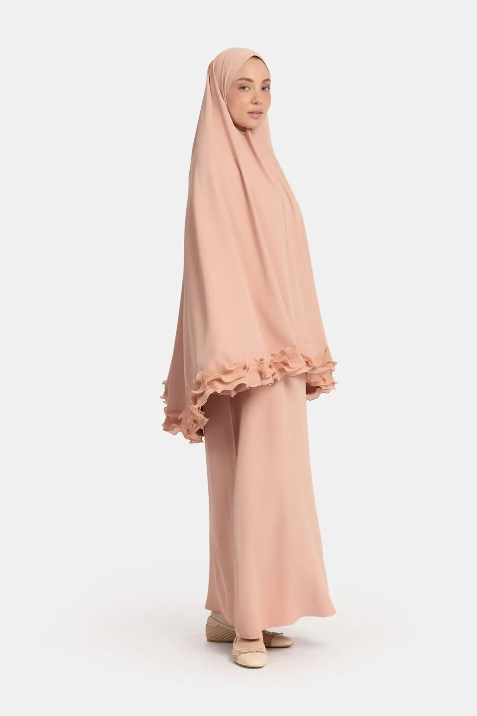 Wrinkle chiffon khimar Soft Peach