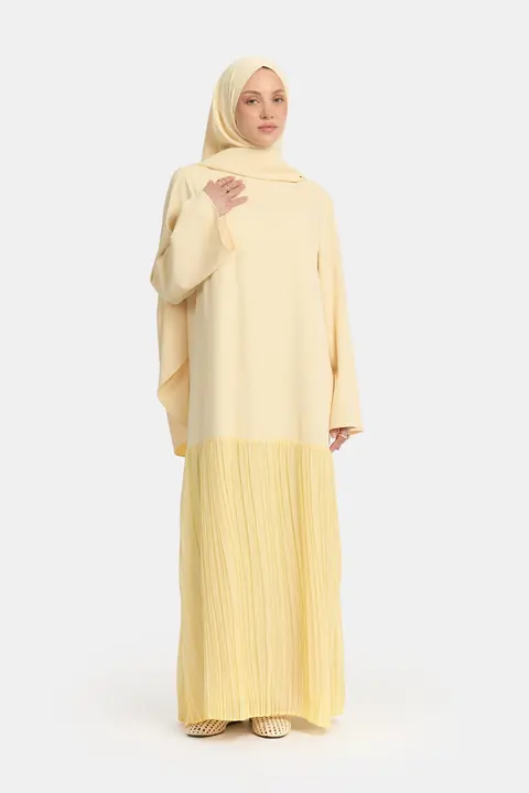 Pleated skirt abaya Pastel Yellow