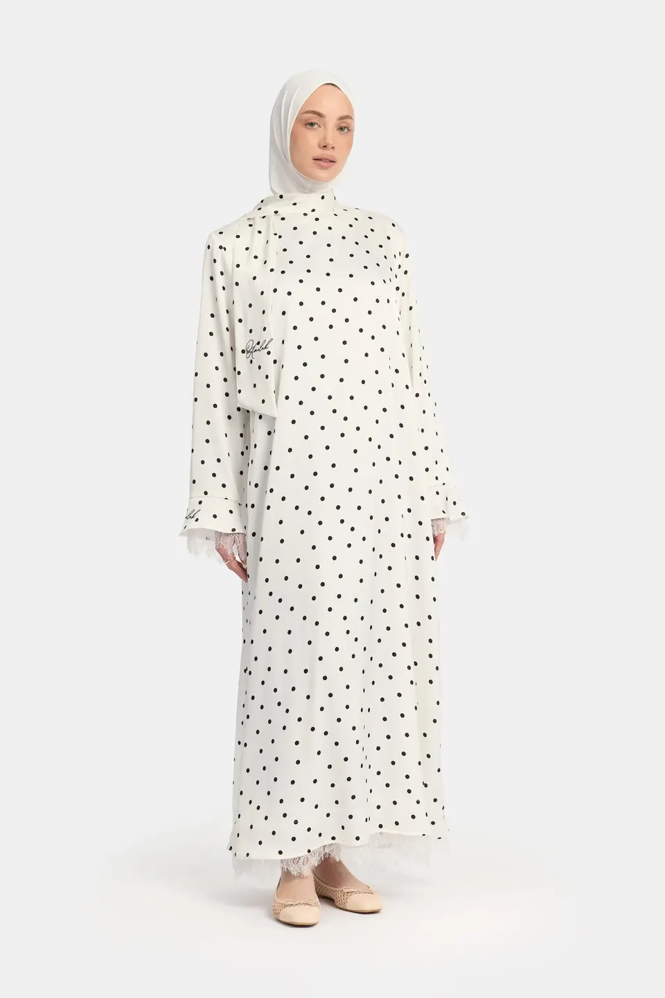 Soft dot abaya White OAmalak