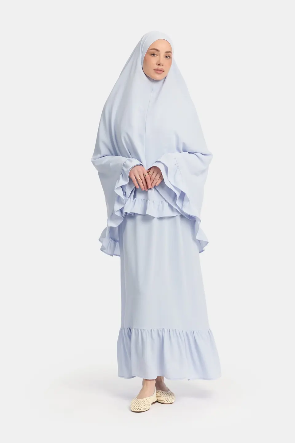 Ruffle khimar Ice Blue (lightweight stretch)